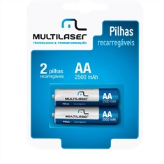 Pilhas Recarregáveis AA 2500mAh Pack c/2 - Multilaser
